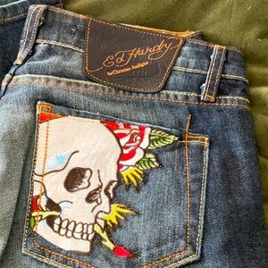 Y2k Ed Hardy Embroidered Skull and Low Rise Jeans NWT💀💀🌹27